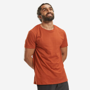 Men Gym Basic T-Shirt, 100% Cotton, Crew Neck, Regular Fit - Brown
